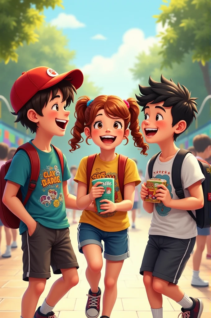 generates three students from the school, two are boys and one is a girl. they are best friends and they are at break time