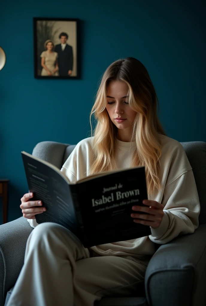 a pale woman in PVC leggings and an oversize tshirt curled up reading a book