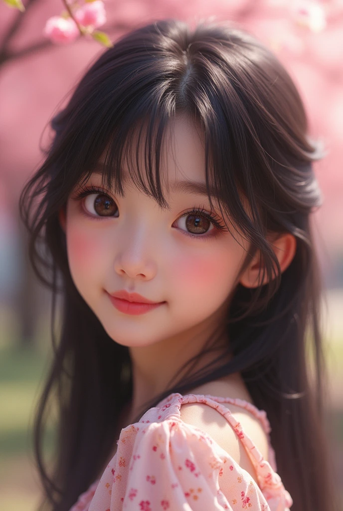 Photoréaliste; cute asiatique, visage de face, fixe la camera,