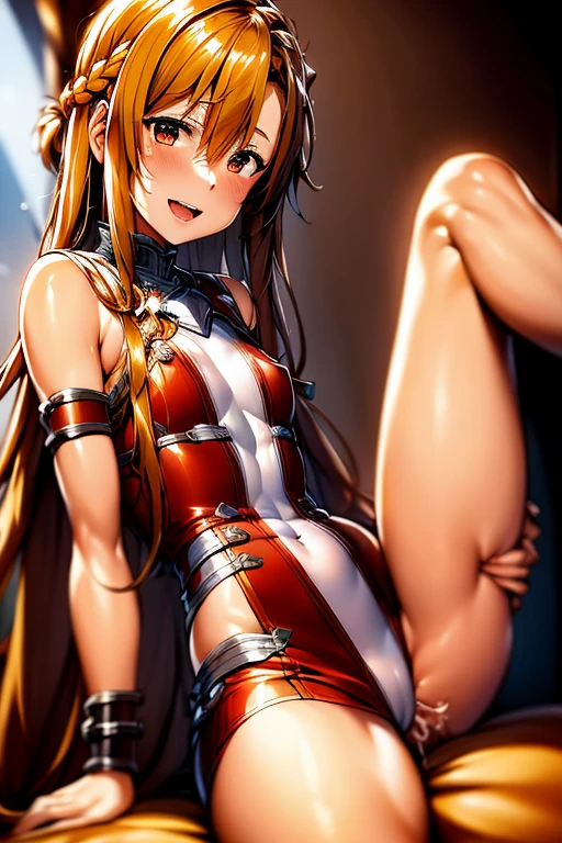 ((Highest quality)), ((masterpiece)), (be familiar with), Perfect Face, indoor, Bedroom, Watching the audience,
One woman, Yuuki Asuna,
Open Mouth, Ecstatic expression, blush, smile,
Small breasts, Flat Chest, , , , Girl,
Long Hair, Long Hair,
Fully nude, Nipples exposed, Sex with a man with a big dick, 膣内ejaculation, Semen is taken, Insert a into your, Sex in the missionary position, , Leg spread,