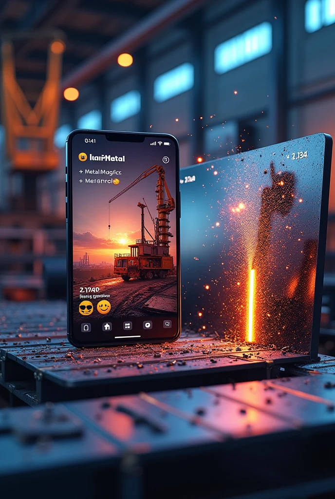 Generate an image of a tiktok profile that has more than two 2134 followers and a proportional number of followers that has the name lamimetals and has advertising photos about metal rolling and marketing of beams and components for construction and manufacturing that are metallic in a human way