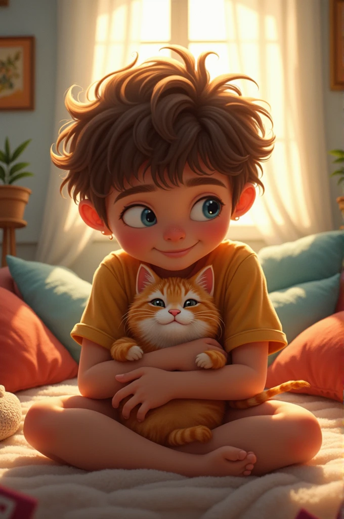 A ager hugging a little cat