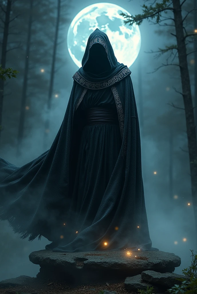 wizard with black cloak covering his body