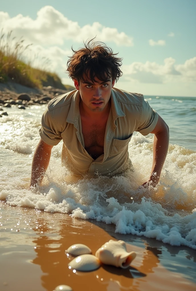 A person drowning in the shallows, being that it is just to get up
