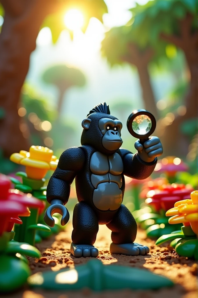 Lego Gorilla Drawing with Magnifying Glass in Hand,