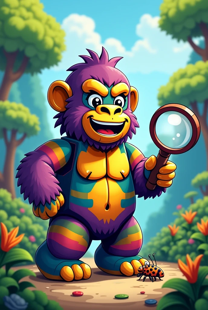 Colored Lego Gorilla Drawing with Magnifying Glass in Hand,