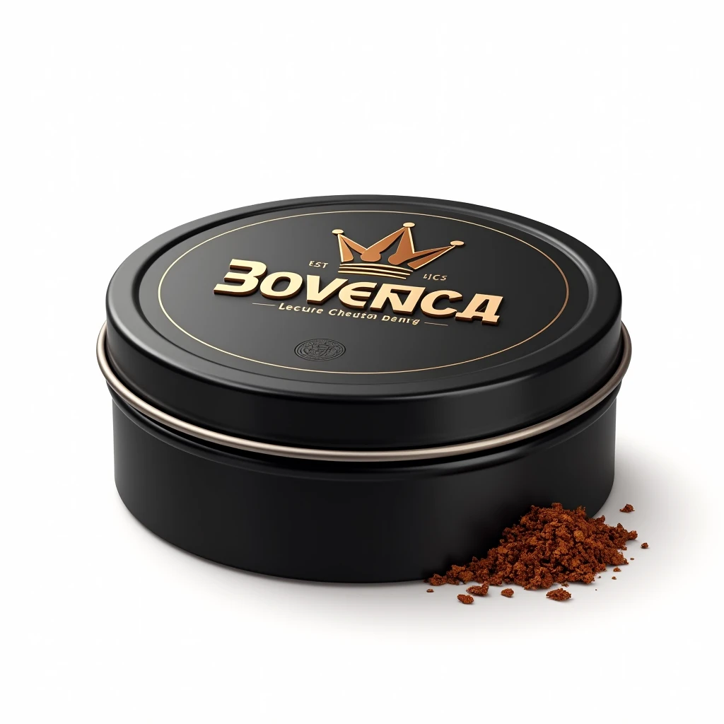 Vector art, a small black tin of chewing tobacco, chewing tobacco on the lid, White background