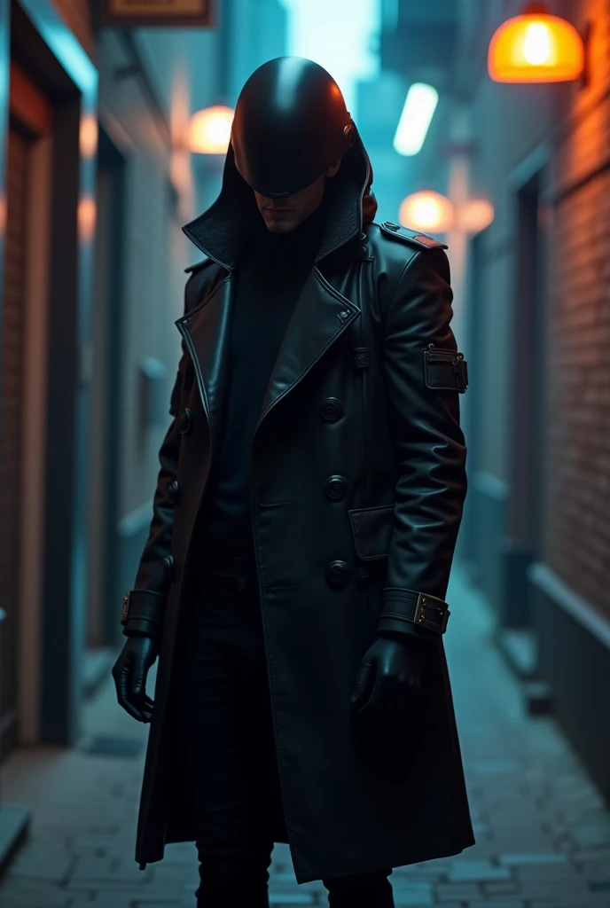 Make an image of a black trench coat-shaped body armor 
