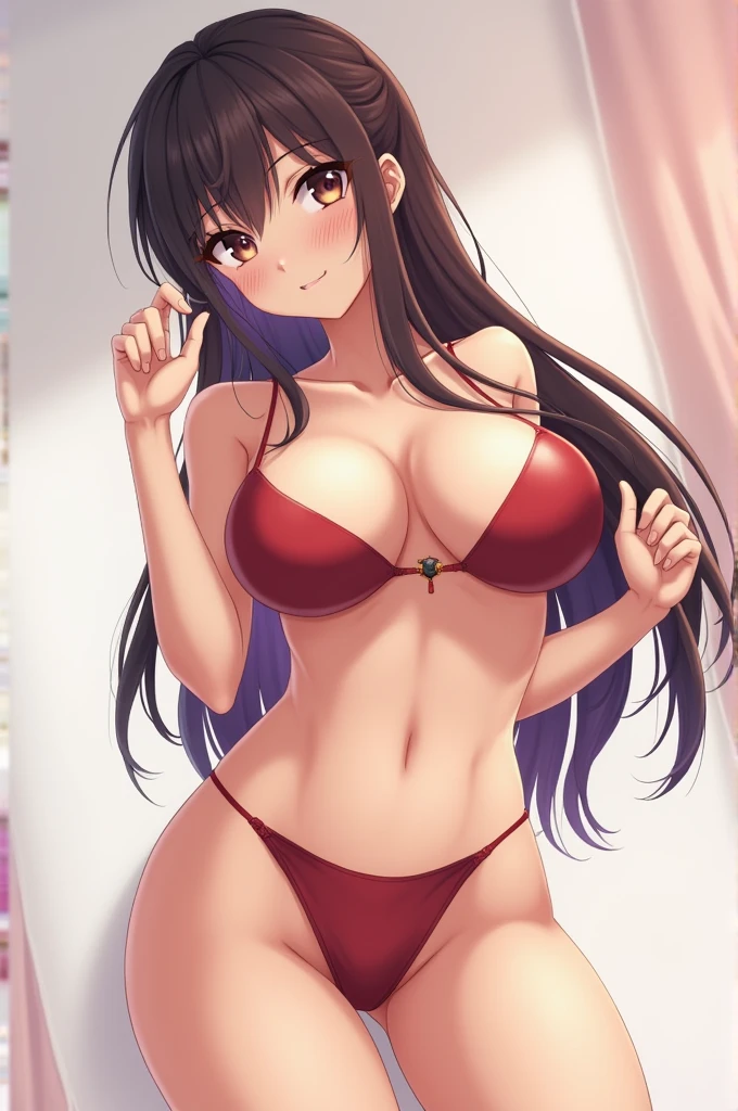 An anime girl without clothes and with a lot of thigh and boobs