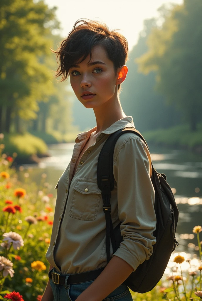 Sigma masculine girl pfp with peaceful nature background