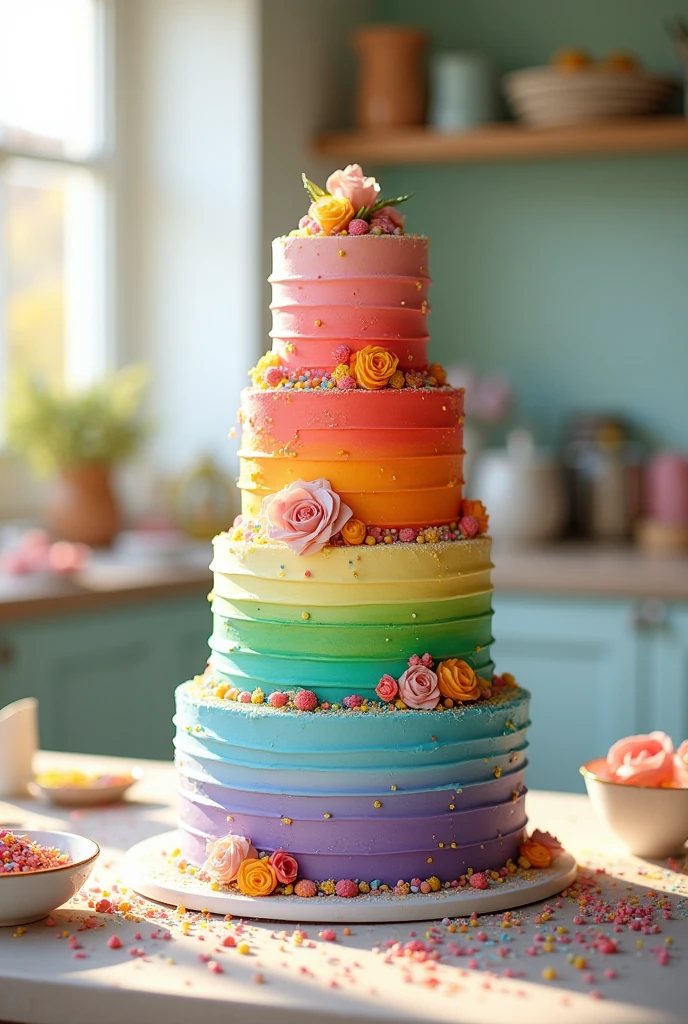 4-tier rainbow cake