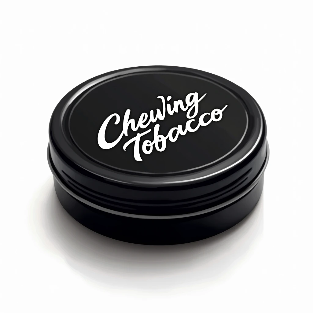 Vector art, a small black tin of chewing tobacco, there is an inscription on the lid, White background