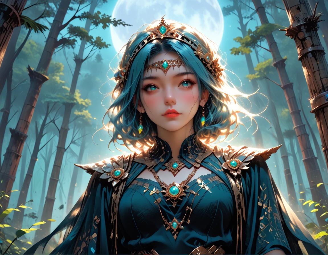 high details, best quality, 16k, [best detailed], masterpiece, best quality, (extremely detailed), a view from the rear (best details, Masterpiece, best quality), photorealistic, fantasy art, RPG art, a picture of a human sorceress sittings in bamboo forest, opening a  large (magical doorway: 1.2), with magical runes on it, looking into the (heavens: 1.3), epic beautiful human woman (best details, Masterpiece, best quality), ultra detailed face (best details, Masterpiece, best quality), dynamic hair color, dynamic hair style, dynamic eyes color, dynamic dress (best details, Masterpiece, best quality), bamboo, the magical doorway opens into the heavens and you can see angels flying, glowing arcane sigils GlowingRunes_paleblue, fantasy bamboo forest at night, moon light, moon rays, stars, Ultra-high resolution, High Contrast, (masterpiece:1.5), highest quality, Best aesthetics), 16K fantasy art, best details, best quality, highres, (ultra wide angle: 1.2), 16k, [ultra detailed], masterpiece, best quality, (extremely detailed), Cinematic Hollywood Film