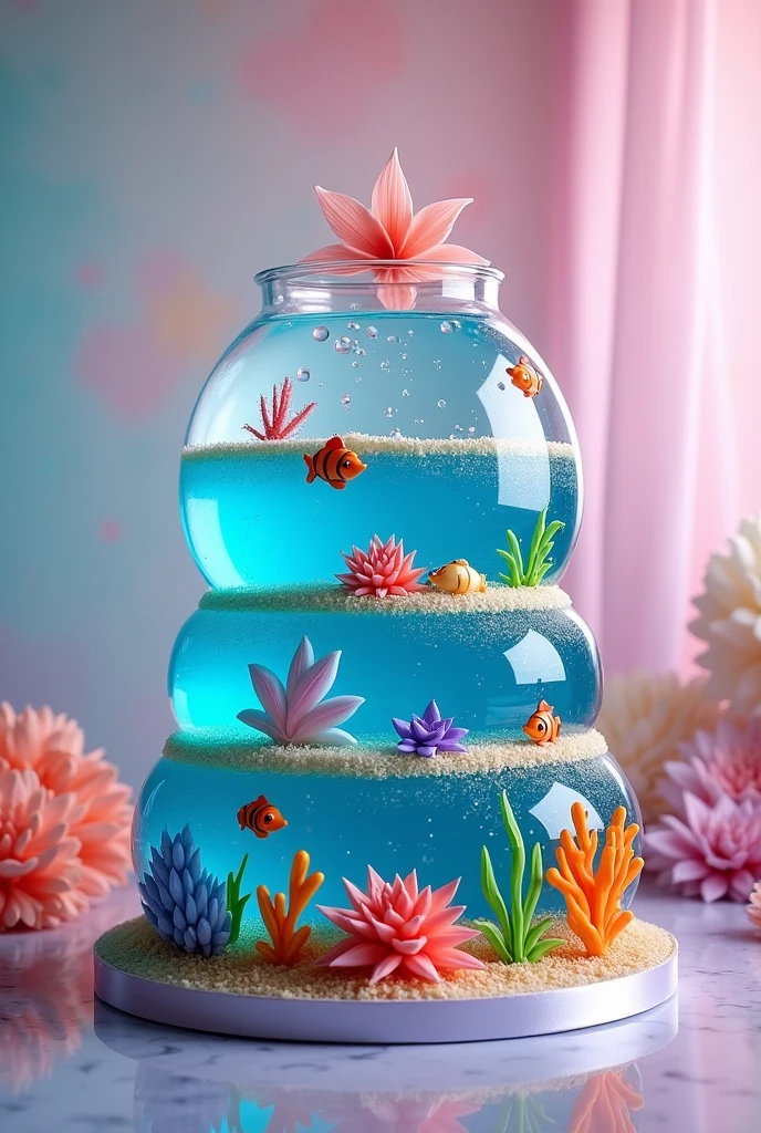 4-tier rainbow fishbowl cake