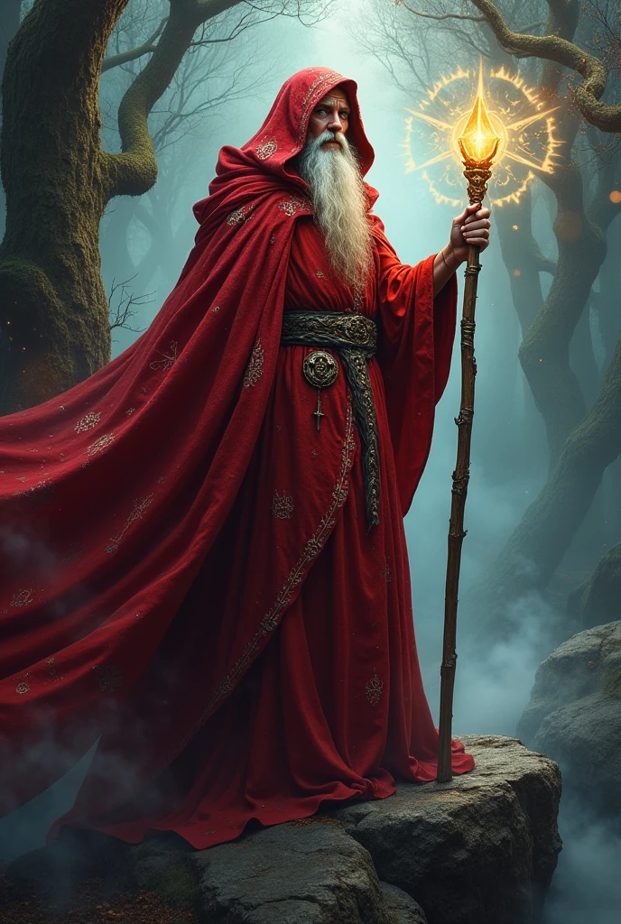 wizard with red cloak covering his body