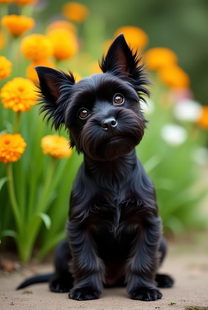 A black smooth-haired Yorkie