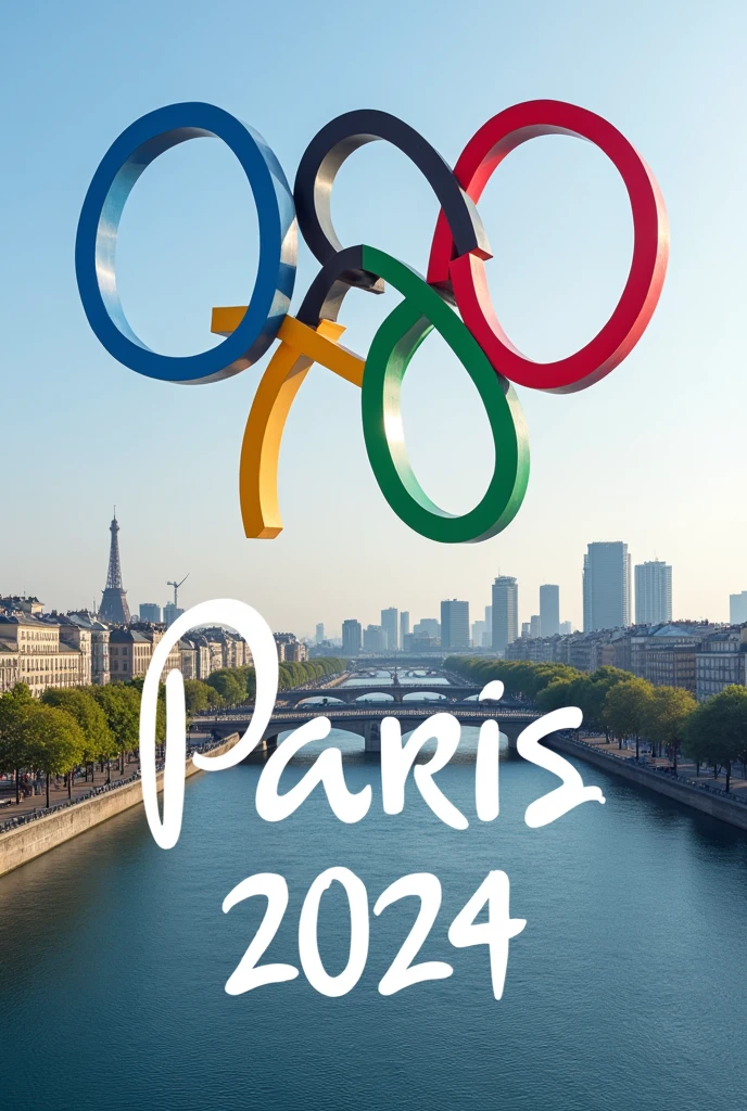 Paris Olympic 2024 logo with just the Olympic rings and "Paris 2024" text in white, with a transparent background. You can use this on any background or photo as needed.