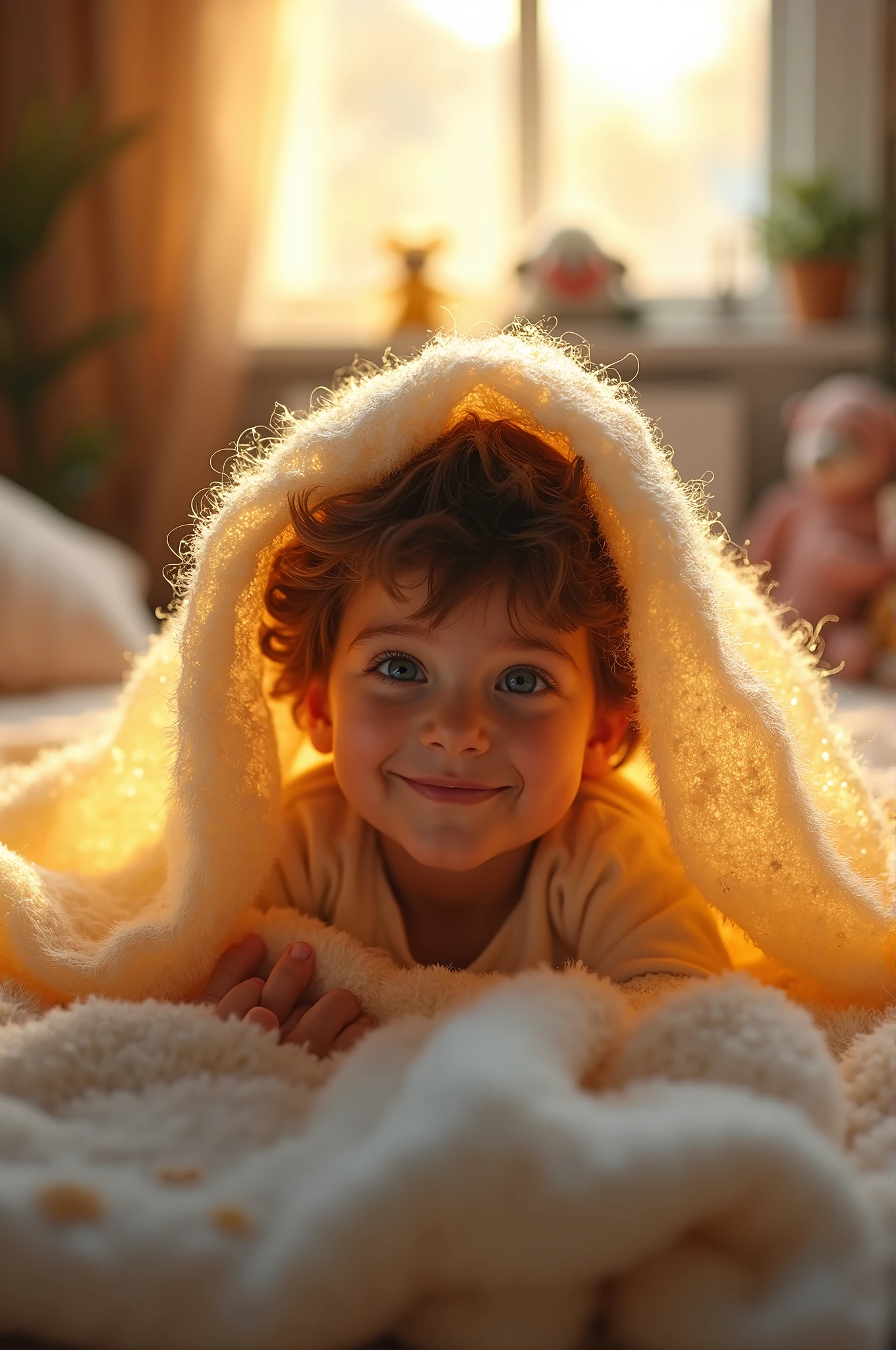 Drawing of a child with a blanket that makes him invisible 