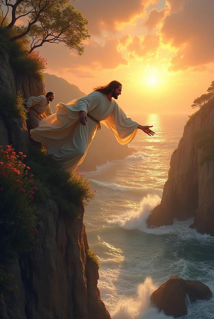jesus saving a man from falling off a cliff