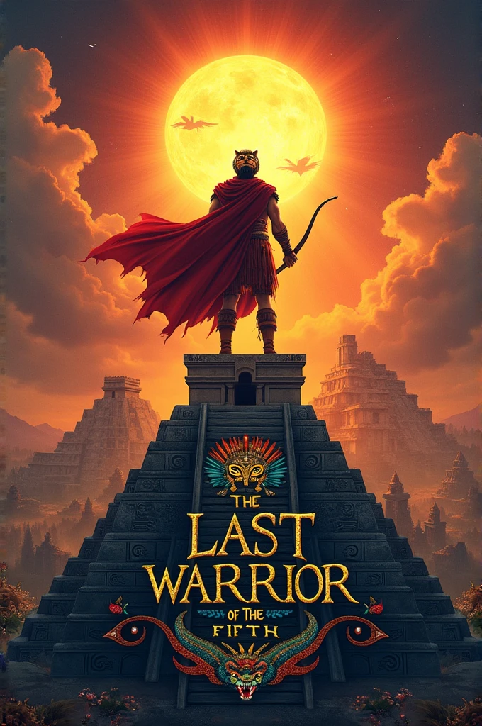 Clear! Here I present you a detailed description of a cover for your isekai anime story based on Aztec mythology:

Title: "The Last Warrior of the Fifth Sun"

Image: I&#39;m excited, The protagonist, He is standing on top of an Aztec pyramid, looking towards the horizon. She wears her traditional Aztec warrior, with the red cape waving in the wind. In one hand, holds his bow and arrow, and in the other, He wears a jaguar mask.

At the bottom, You can see an Aztec city in ruins, with pyramids and temples destroyed. in the sky, A big sun shines brightly, surrounded by dark clouds and lightning.

At the bottom of the cover, A feathered serpent is seen coiled around the title, with his eyes shining with a mystical light.

colorful: The cover has a vibrant color, with shades of red, Blue and gold evoke the cultural richness of the Aztec civilization.

Typography: The title font is intricate and reminiscent of Aztec writing., with patterns and designs resembling Aztec ceramics and textiles.

Do you like this description? Do you want to add or change something? I&#39;m here to help you develop your story.