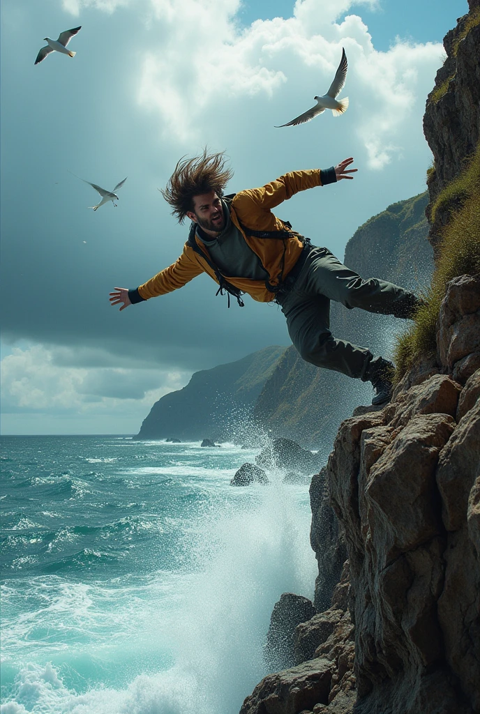 a man falling off a cliff