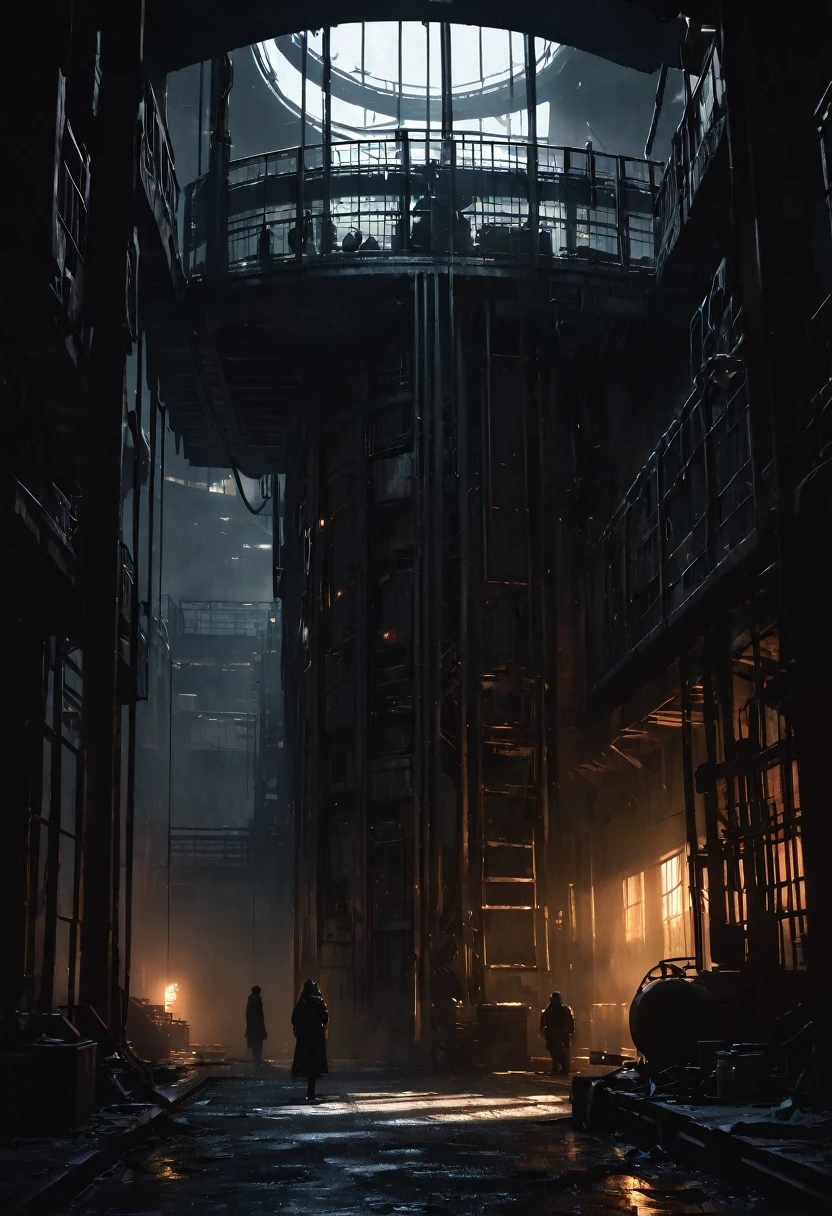 a dark laboratory, people in cages, detailed, cinematic lighting, high contrast, dramatic shadows, unsettling atmosphere, gritty, industrial, moody, dystopian, (best quality,4k,8k,highres,masterpiece:1.2),ultra-detailed,(realistic,photorealistic,photo-realistic:1.37),cinematic composition,dramatic lighting,ominous,sinister,unsettling,disturbing,bleak,ominous