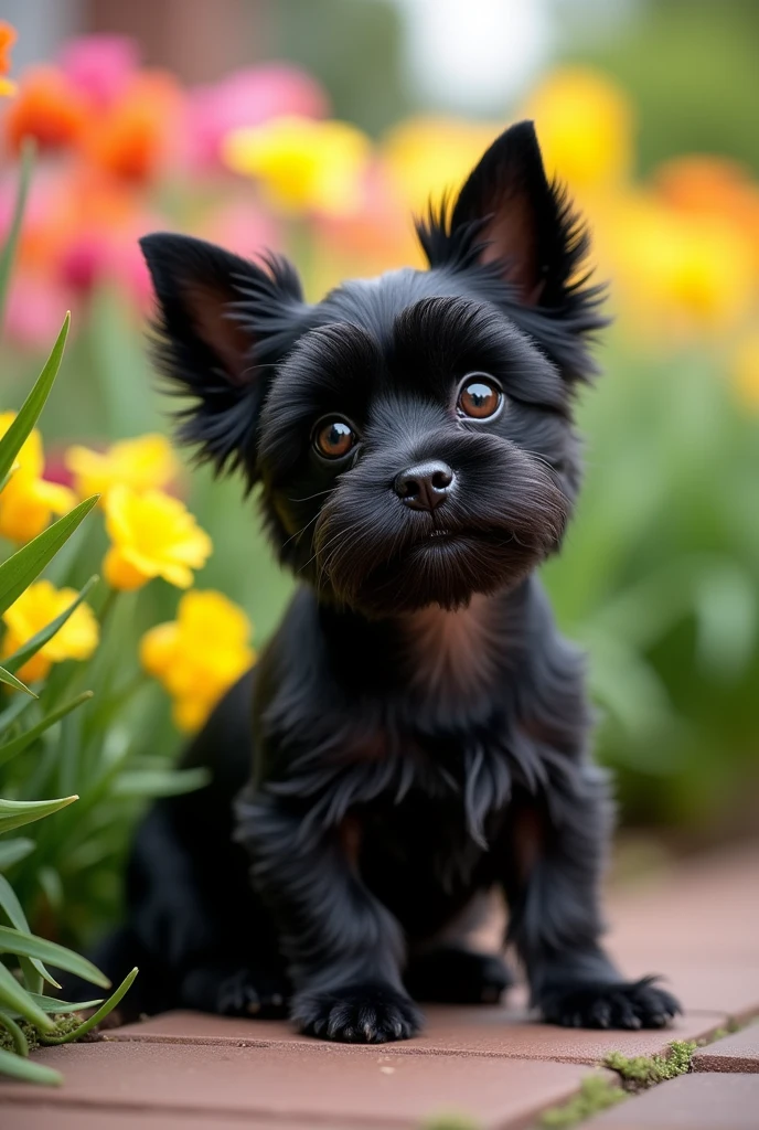 A black smooth-haired Yorkie