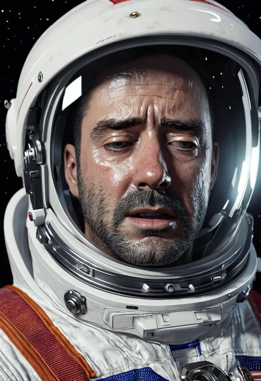 cry an ultra realistic astronaut