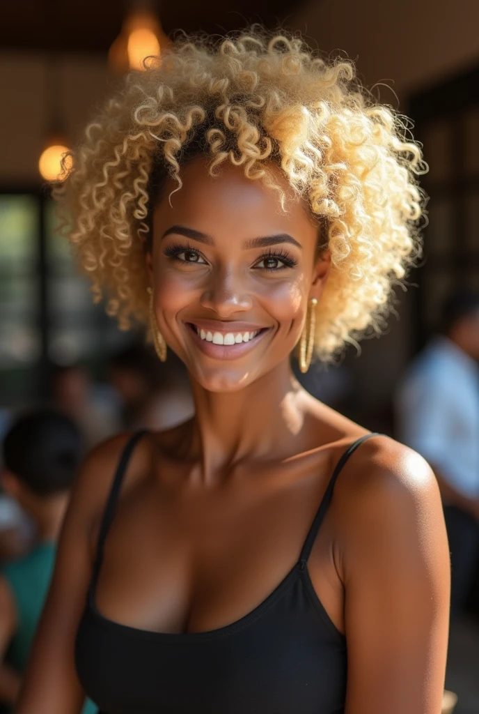 (photorealism:1.2), portrait of lighter skin black woman with short curly blonde hair, big boobs and thick juicy ass