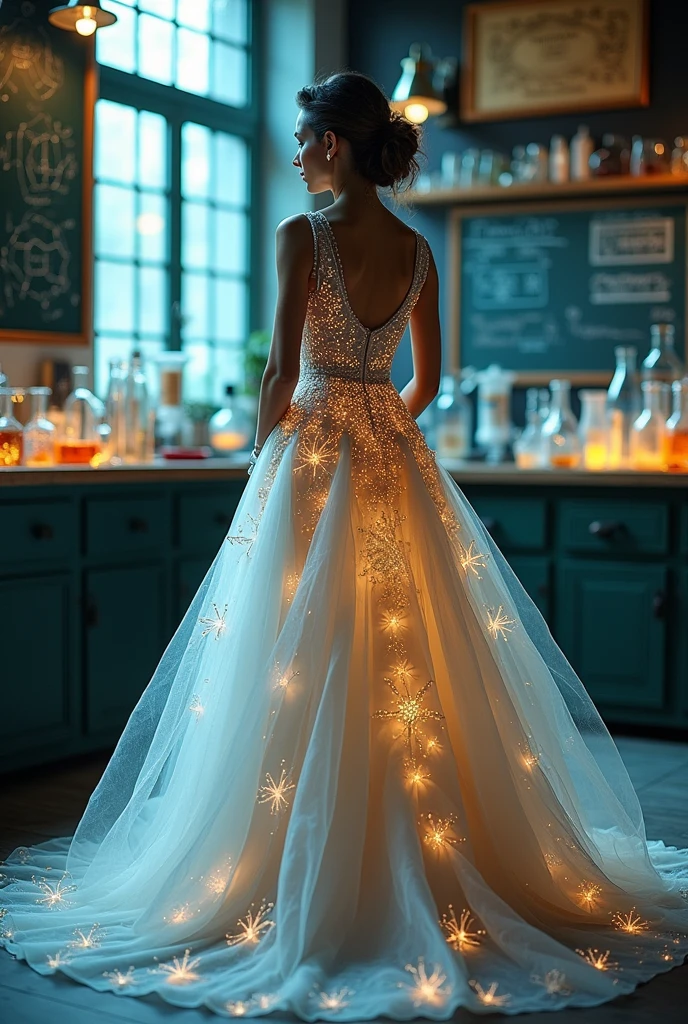 A dress about exact SCIENCE physics chemistry mathematics but feminine and elegant 