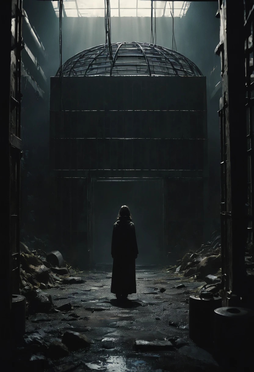 a dark laboratory, people in cages, detailed, cinematic lighting, high contrast, dramatic shadows, unsettling atmosphere, gritty, industrial, moody, dystopian, (best quality,4k,8k,highres,masterpiece:1.2),ultra-detailed,(realistic,photorealistic,photo-realistic:1.37),cinematic composition,dramatic lighting,ominous,sinister,unsettling,disturbing,bleak,ominous, dark barocke, human are in the catches