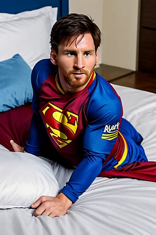 Messi fucked by Superman in a bed