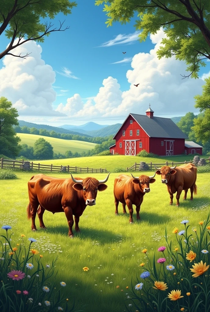 a farm with several cattle