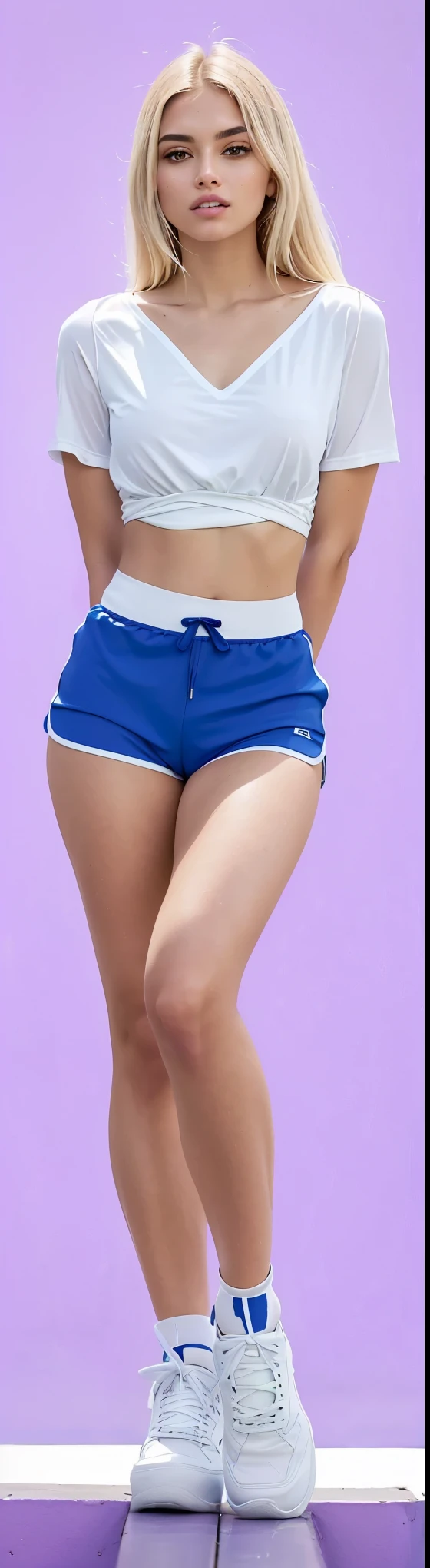 a close up of a woman in a white shirt and cerulean Shorts, cerulean Shorts, hot pants, sport Shorts, booty Shorts, Shorts, hot pants, short Shorts, brazileiro, skimpy Shorts, in Shorts, sport bra and dark cerulean Shorts, swimsuit wear, cerulean, gif, KDA, very short pants, cerulean undergarments, cute sportswear, boy Shorts