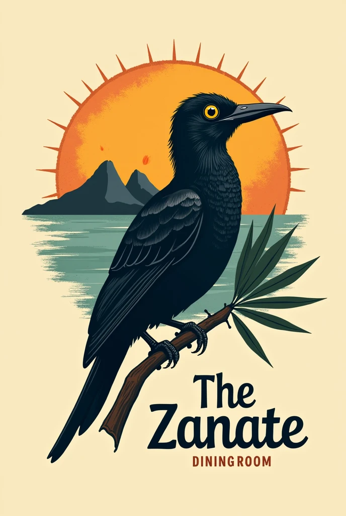 Make a logo of "dining room workshop" "the zanate " with a zanat( animal of Nicaraguan origin) with the island of ometepe ( It has 2 volcanoes and is from Nicaragua