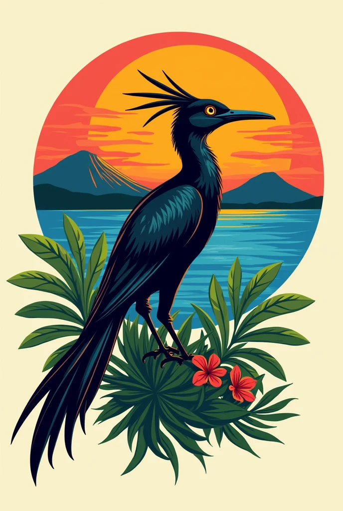 Make a logo of "dining room workshop" "the zanate " with a zanat( animal of Nicaraguan origin) with the island of ometepe ( It has 2 volcanoes and is from Nicaragua,with bright and striking colors