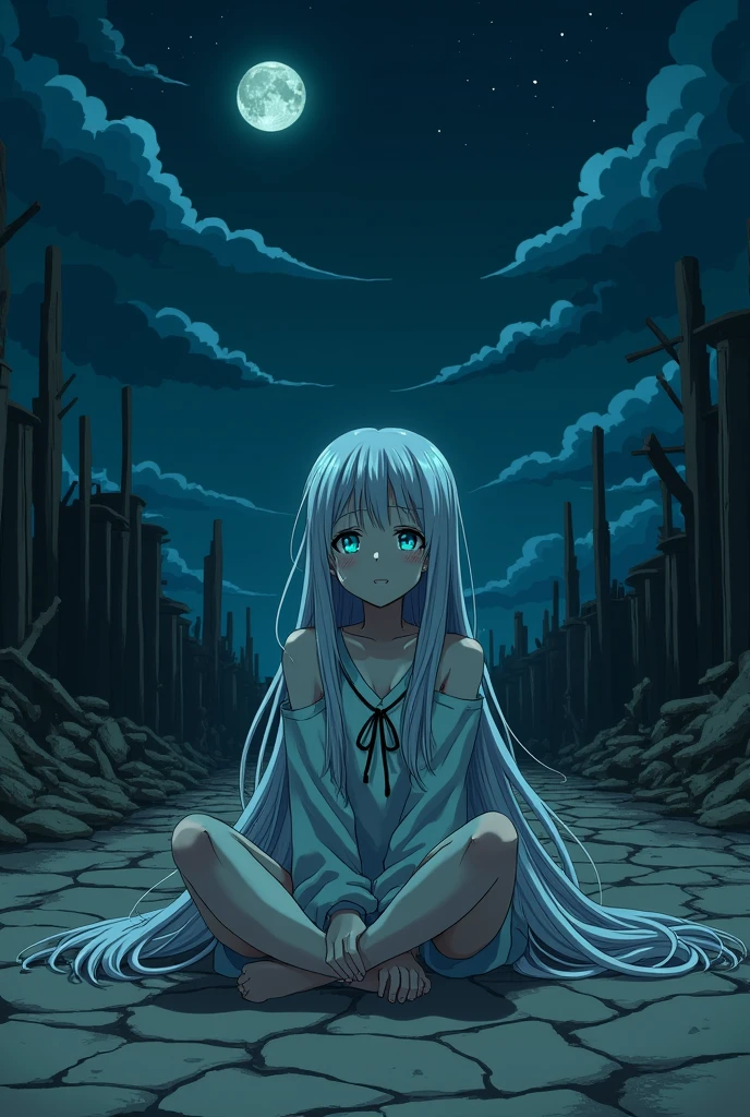 The image is anime style cowboy bebop and Darker than black with shadows and dim lights, anime style although somewhat adult and dark, It shows a naked angel woman, in the middle of nowhere, She has very long hair, dull blonde color, and blue eyes,  It is on a dirty corrugated iron roof, It&#39;s night, In the background of the image you can only see the starry and foggy night.