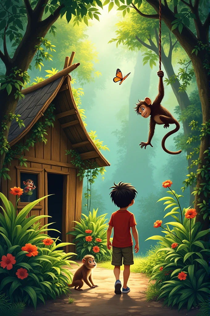 A boy live in a jungle with his grandmothee