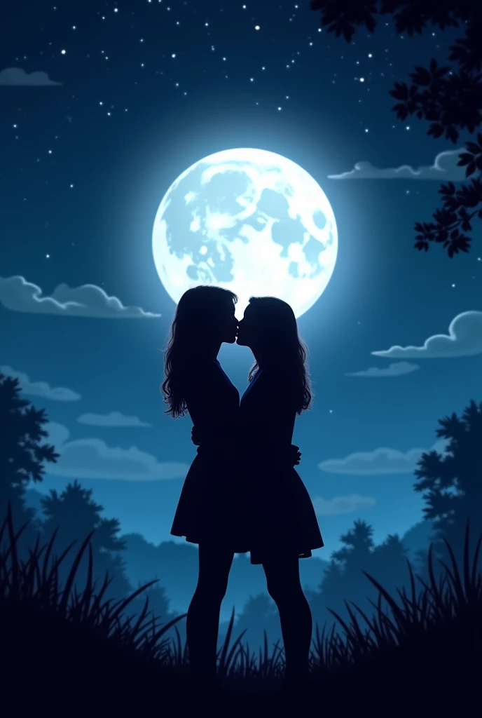 girl kissing under the moon silhouette