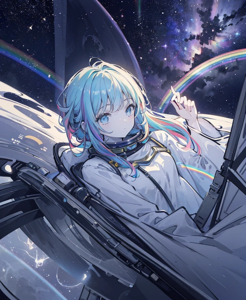 woman astronaut (((Floating in space with air))), performer, planet, nebula, whole body, empty, {Highly detailed 16K CG unit wallpaper}, Vast landscape photography, (A bottom-up perspective that focuses on the characters and the scene), (Wide field view), (Low angle photo), (highlight: 1.2), (Low Light: 1.8), (Warm light source: 1.2), More information Complex, (Rainbow colors: 1.5), (Bright lighting), (Atmospheric lighting), dream-like, Individuality, Line art, Black and White
