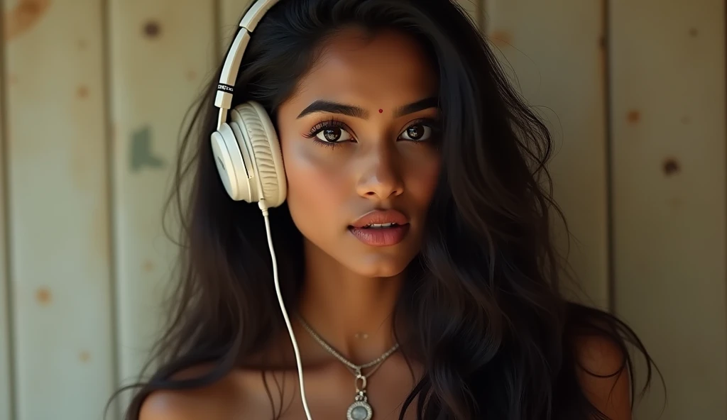 South Indian 1girl in, , Square face, Long hair, wearing headphones.Looking at the viewer, jewelry, Reality, Sexy, sexy female , free posing xxx fuck pusss