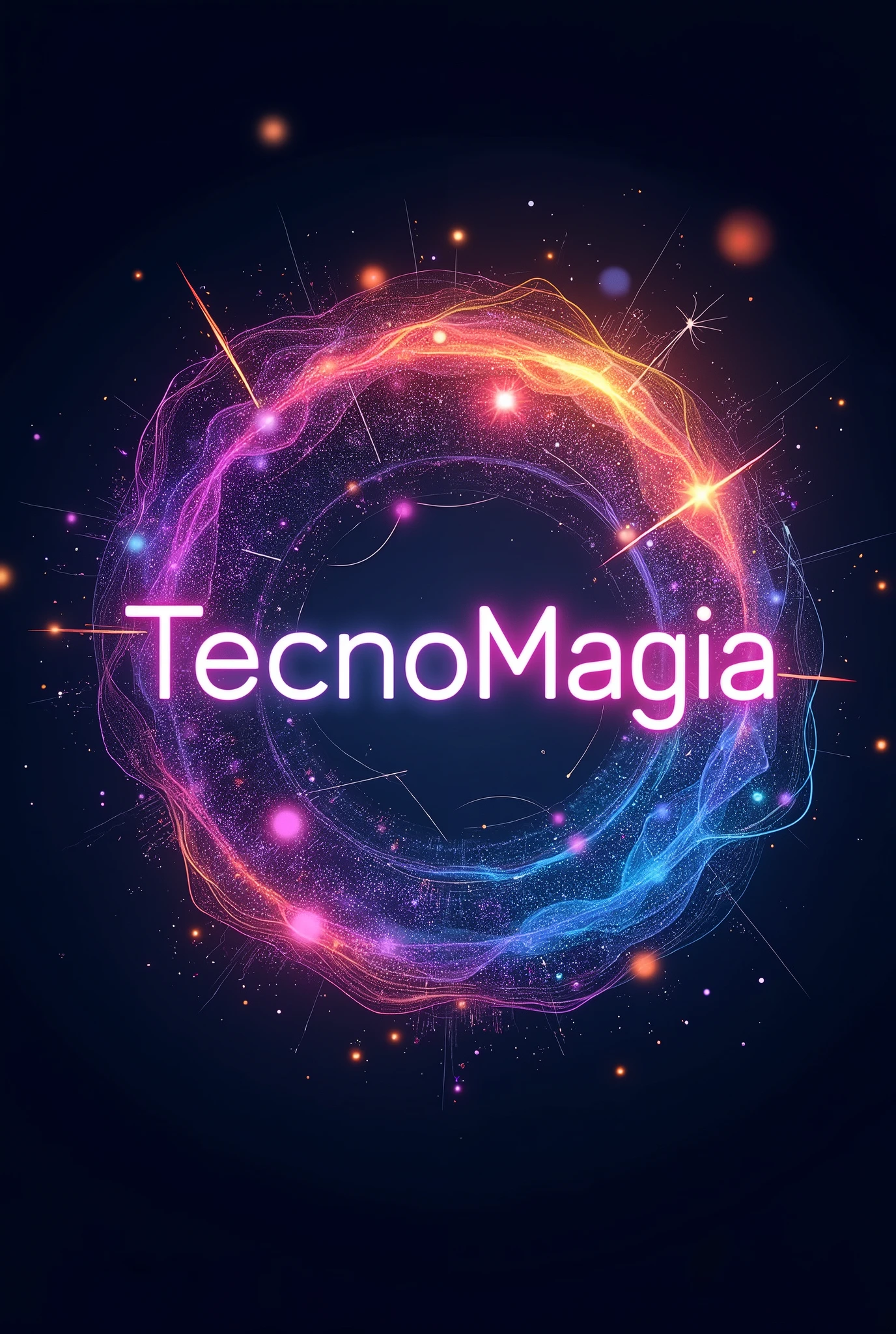 “A futuristic and colorful logo that combines elements of technology and magic, with an abstract and surreal design. The logo must include the name 'TecnoMagia' in a modern and striking typography.”