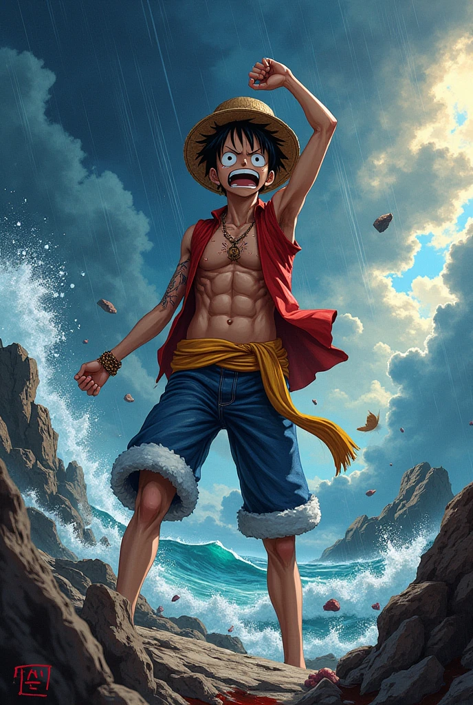 luffy and nami's son loses his arm in battle after being hit by a bullet