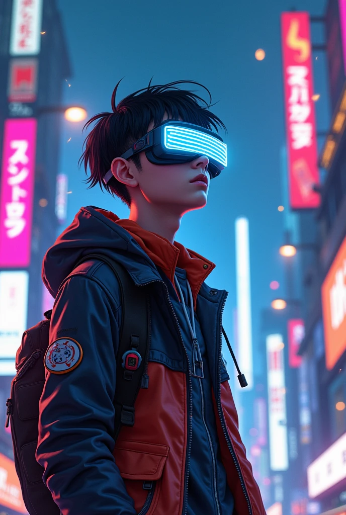 A guy with black hair in virtual glasses, anime.