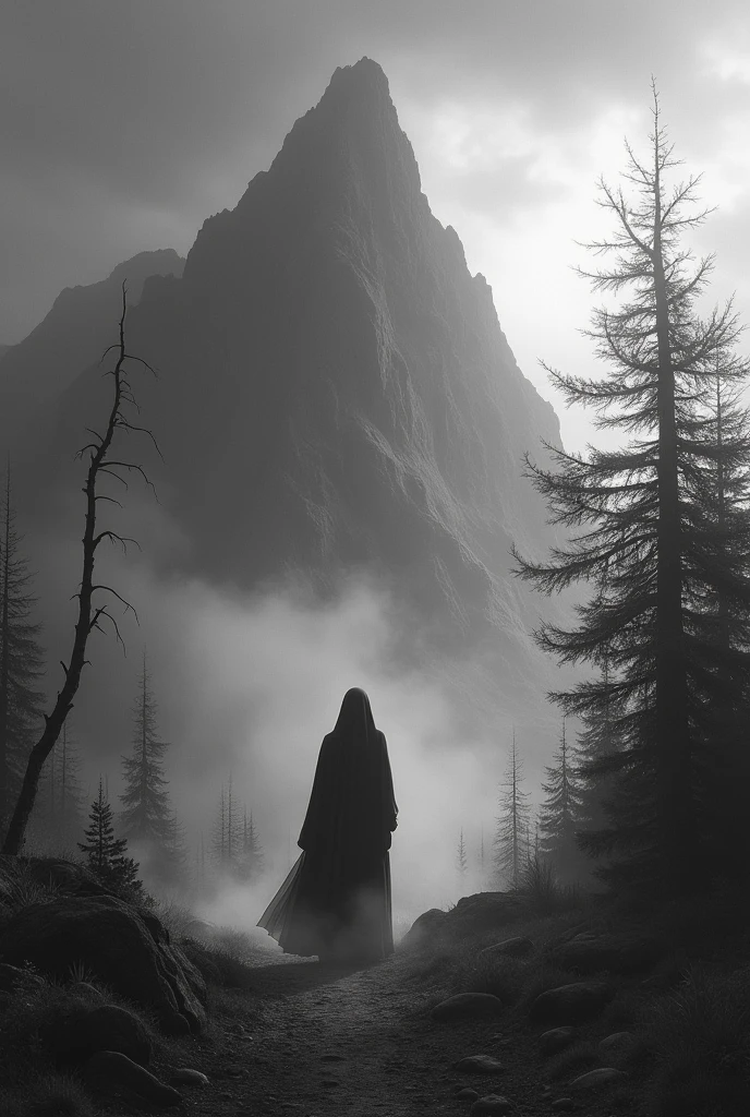 Create an image inspired by Dungeon Synth albums, in black and white