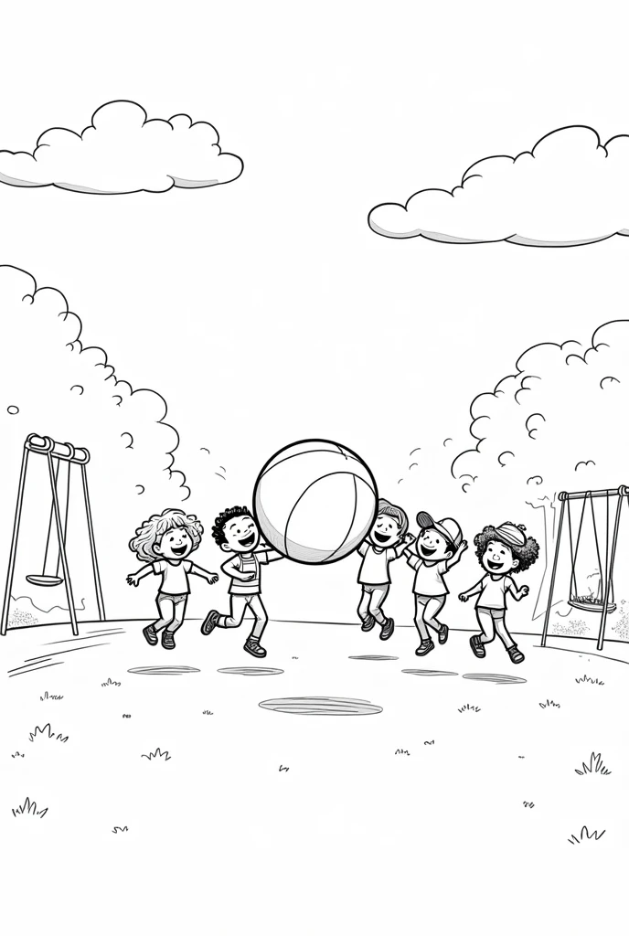 Image pour enfant à colorier 
Enfants qui joue au ballon pendant la recrée 
Image en noir et blanc