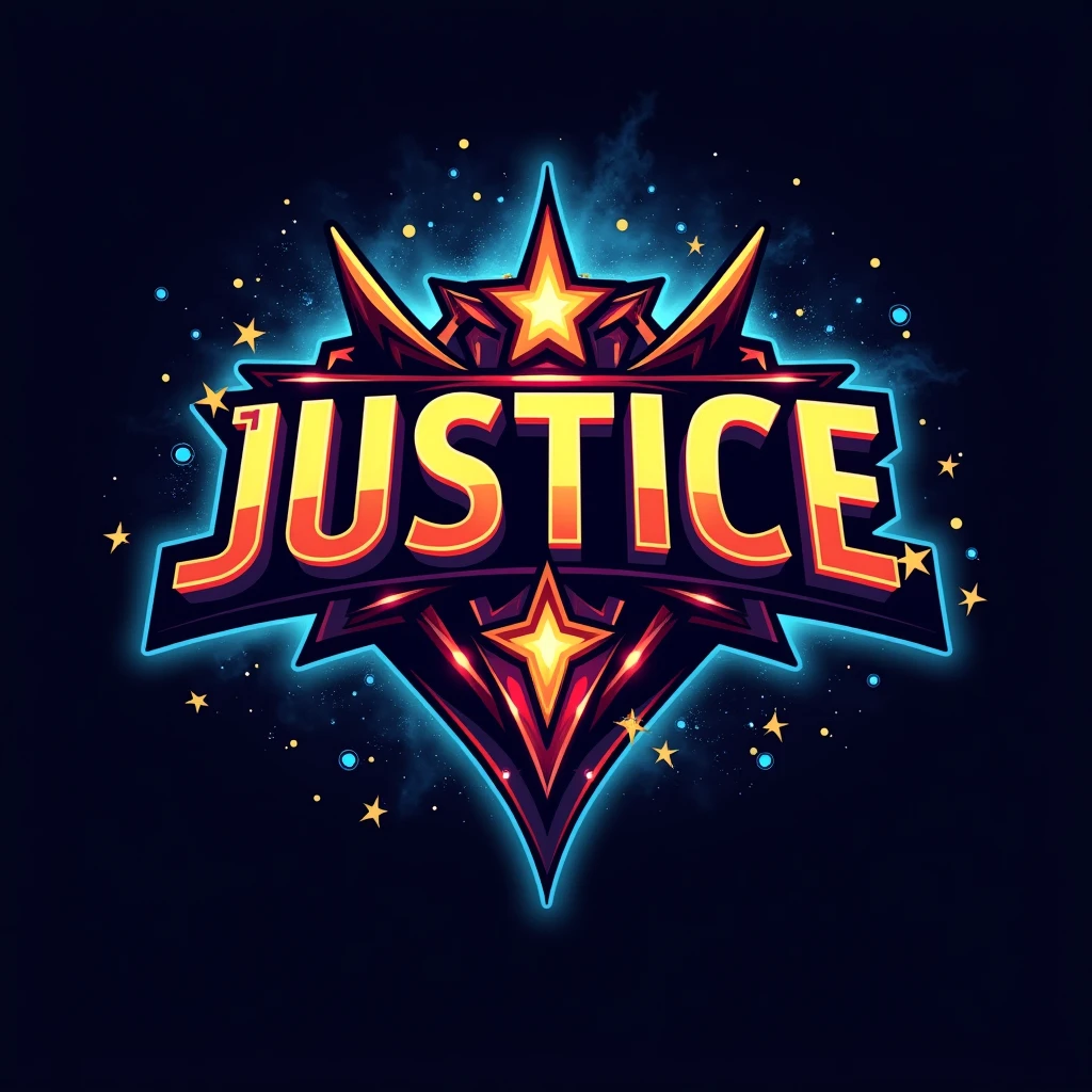 Esports Logo for word JUSTICE.. inspired by justice league