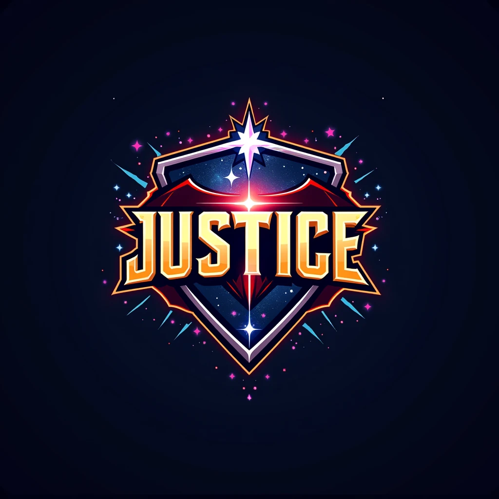 Esports Logo for word JUSTICE.. inspired by justice league