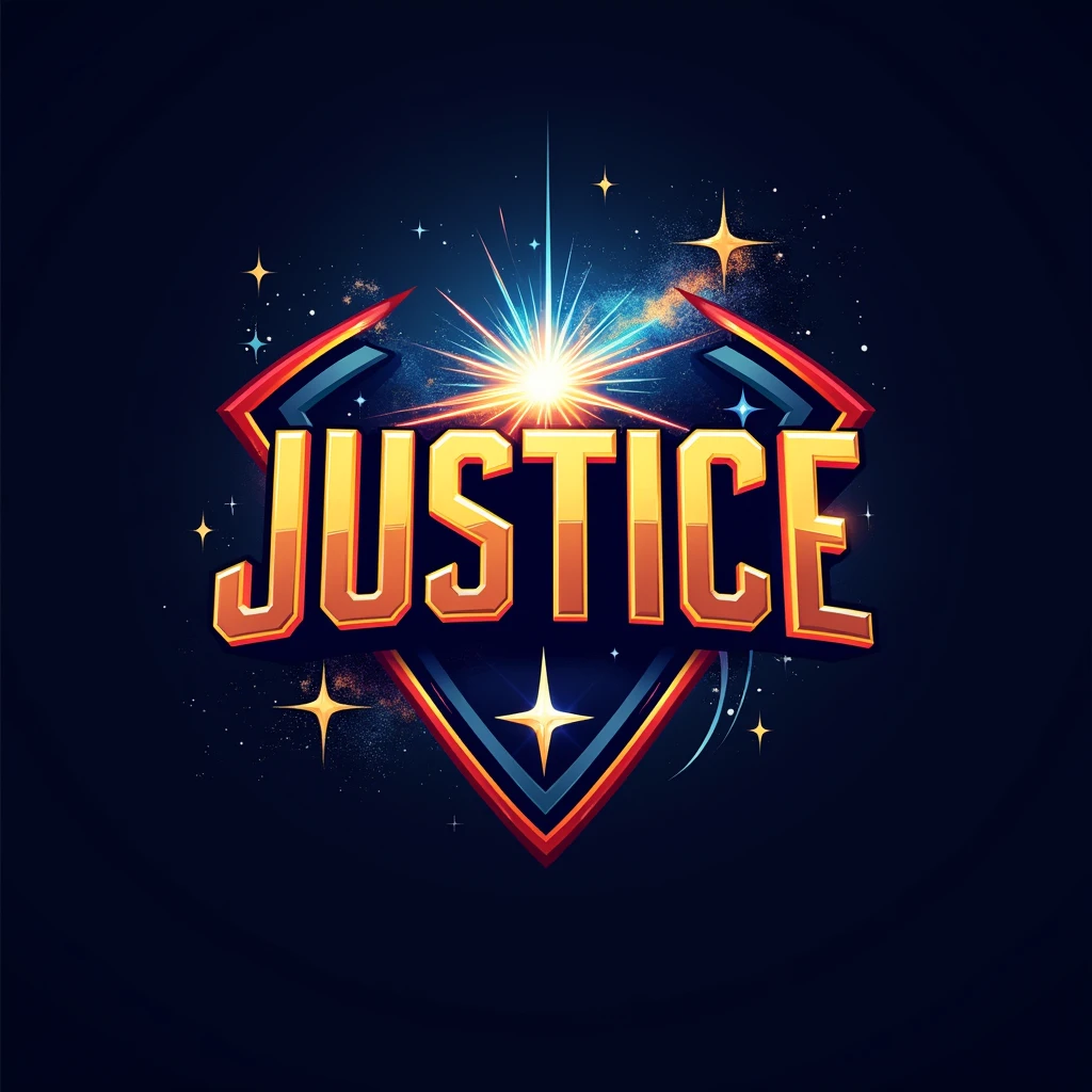 Esports Logo for word JUSTICE.. inspired by justice league
