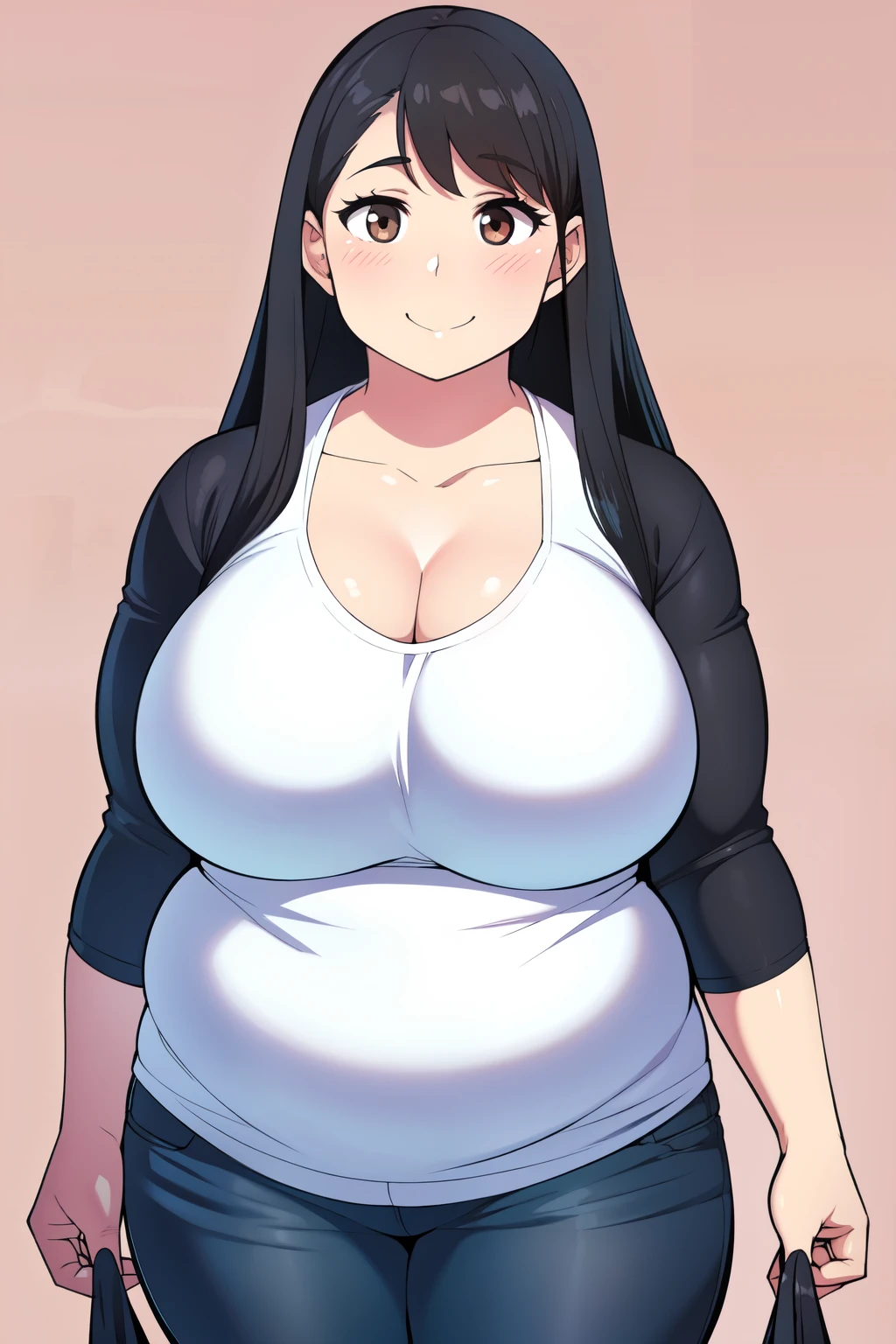 Plump  21 big breasts black hair brown eyes happy longer hair smile blushing deredere 